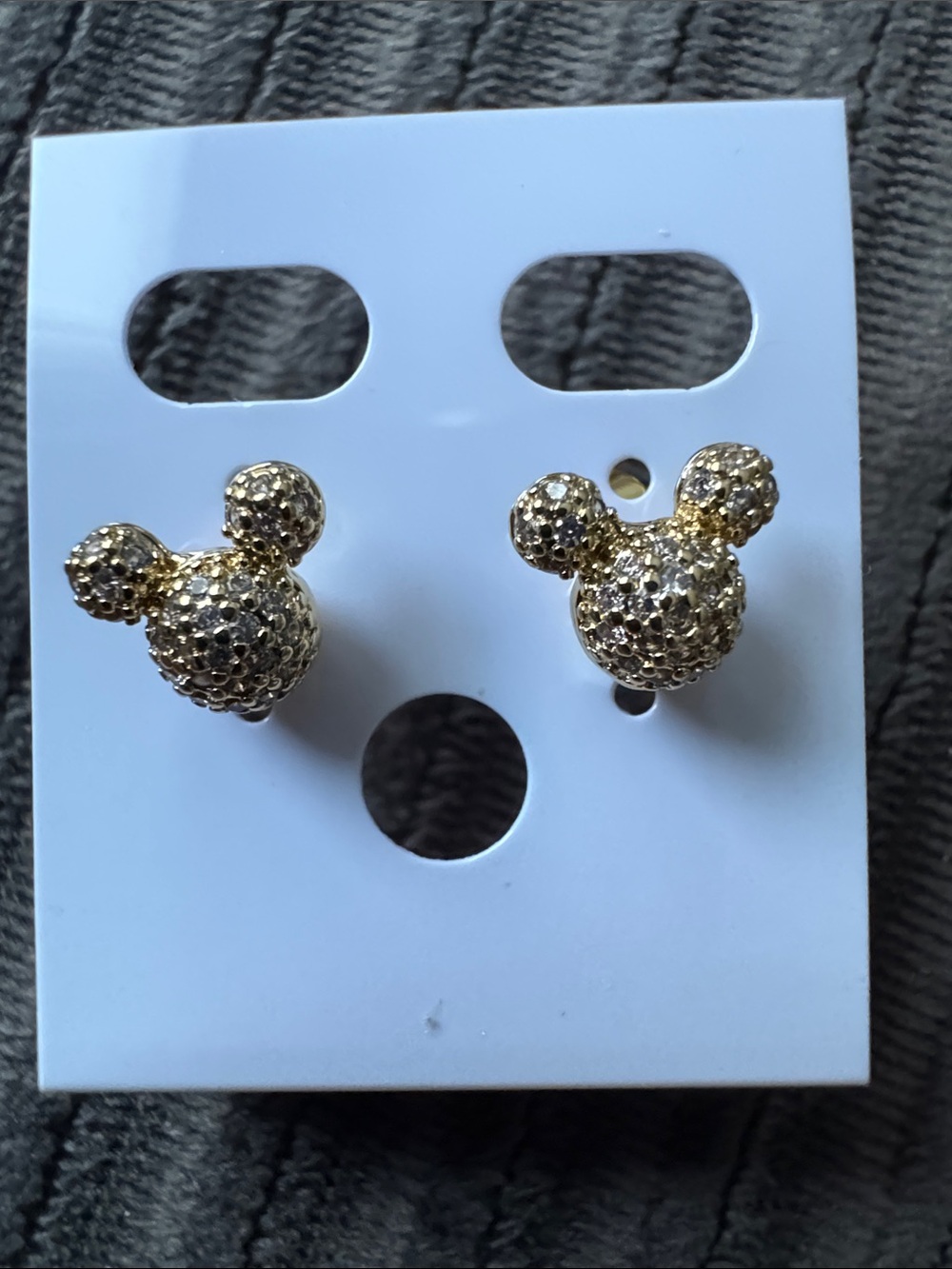 Gold Crystal Mouse-Head Stud Earrings
